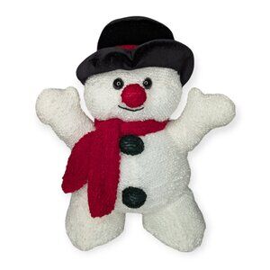 Heartwarmers by Carlton Cards 11" Textured Snowman Plush Black Hat Red Scarf